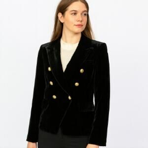 Rachel Zoe SZ XS Black Velvet Military Style Lined Blazer Gold Buttons